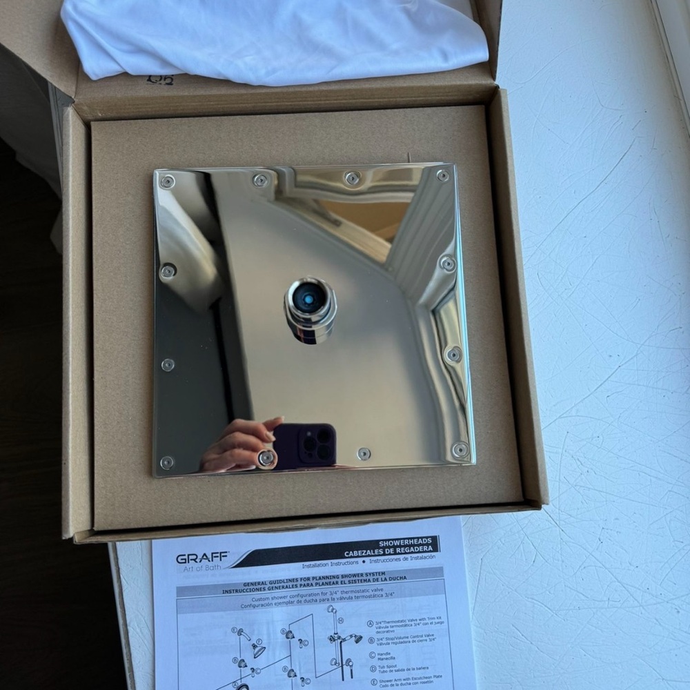 Graff Chrome Showerhead- tested 2 times- NEW 8 inches!!!!!